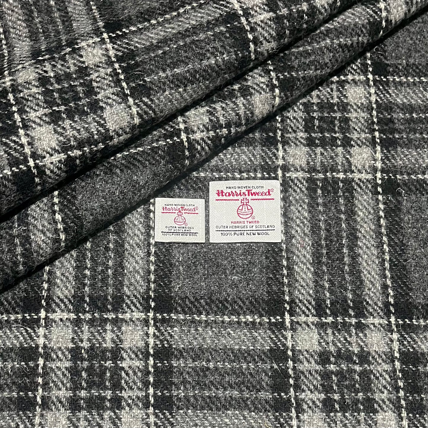 Charcoal Grey Tartan Harris Tweed - BY THE METRE / HALF