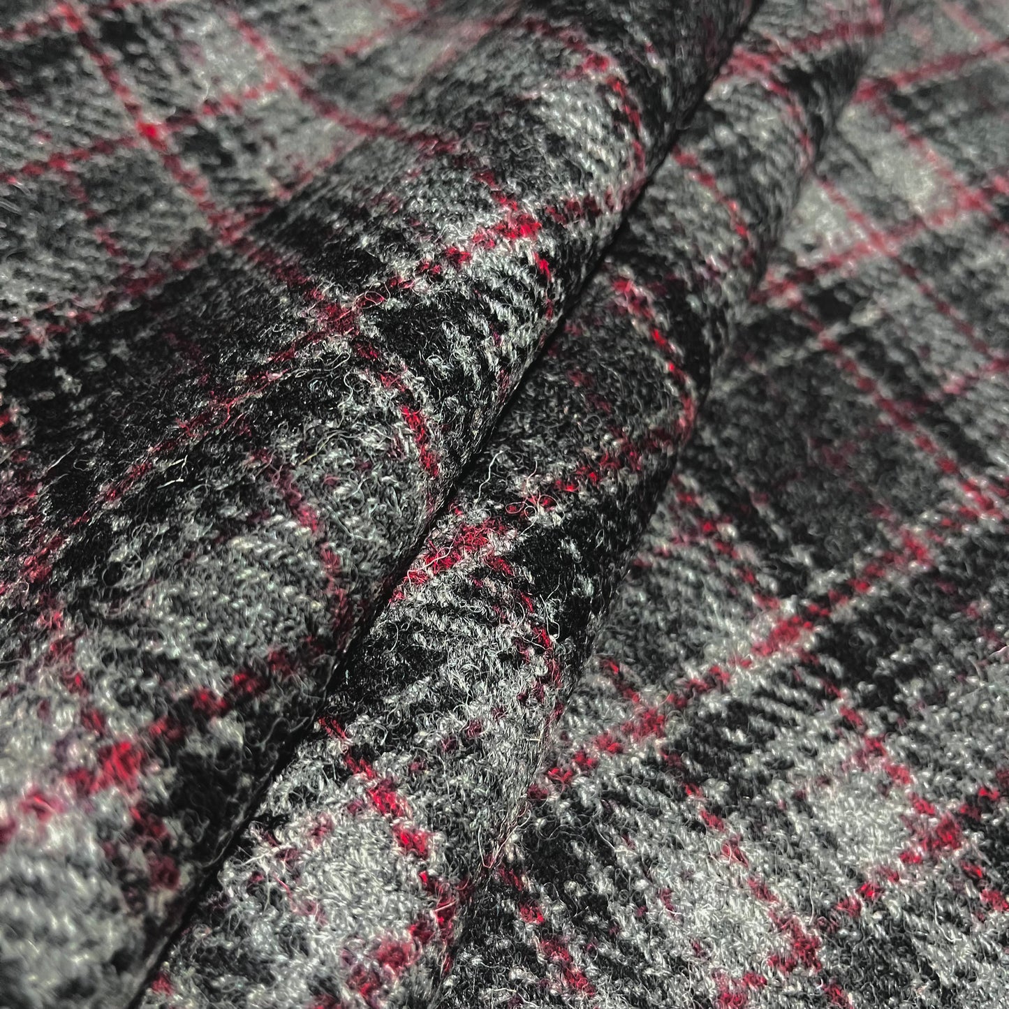 Grey Check with Red Overcheck Harris Tweed - BY THE METRE / HALF