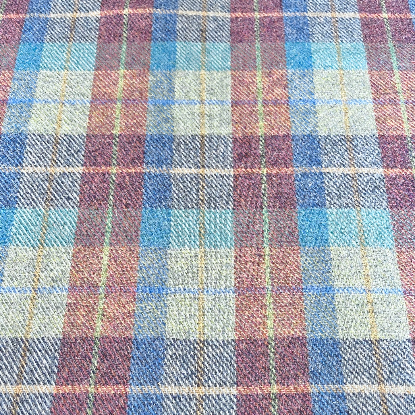 Blue & Pink Tartan with Blue, Peach, & Mint Overcheck Harris Tweed - BY THE METRE / HALF