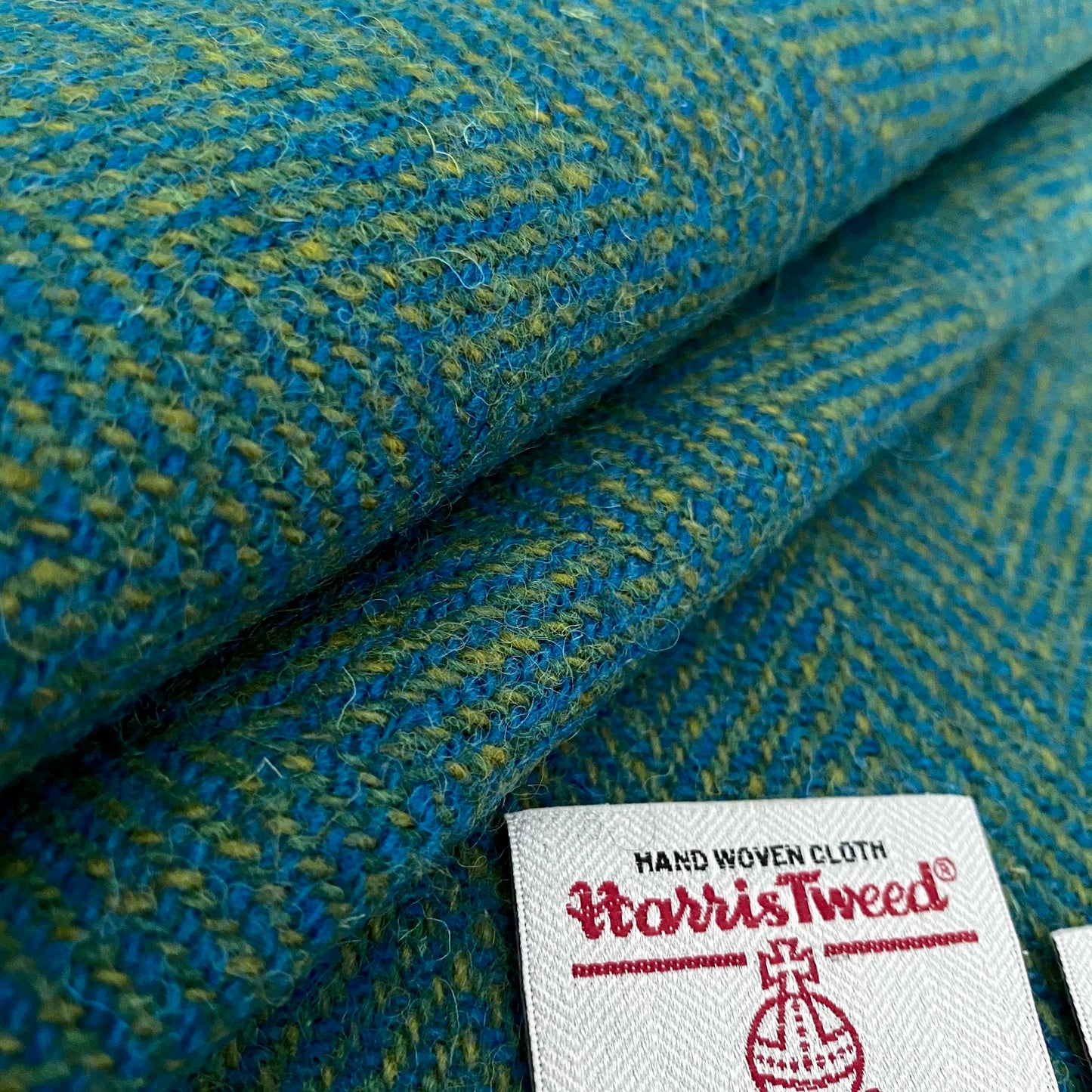 Kingfisher Blue & Acid Green Wide Herringbone Harris Tweed