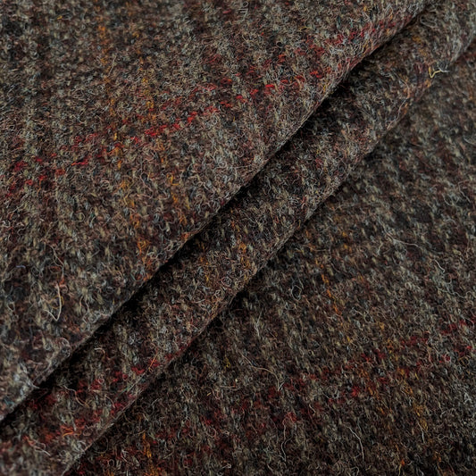 Brown & Grey Check with Red & Orange Overcheck Harris Tweed - BY THE METRE / HALF