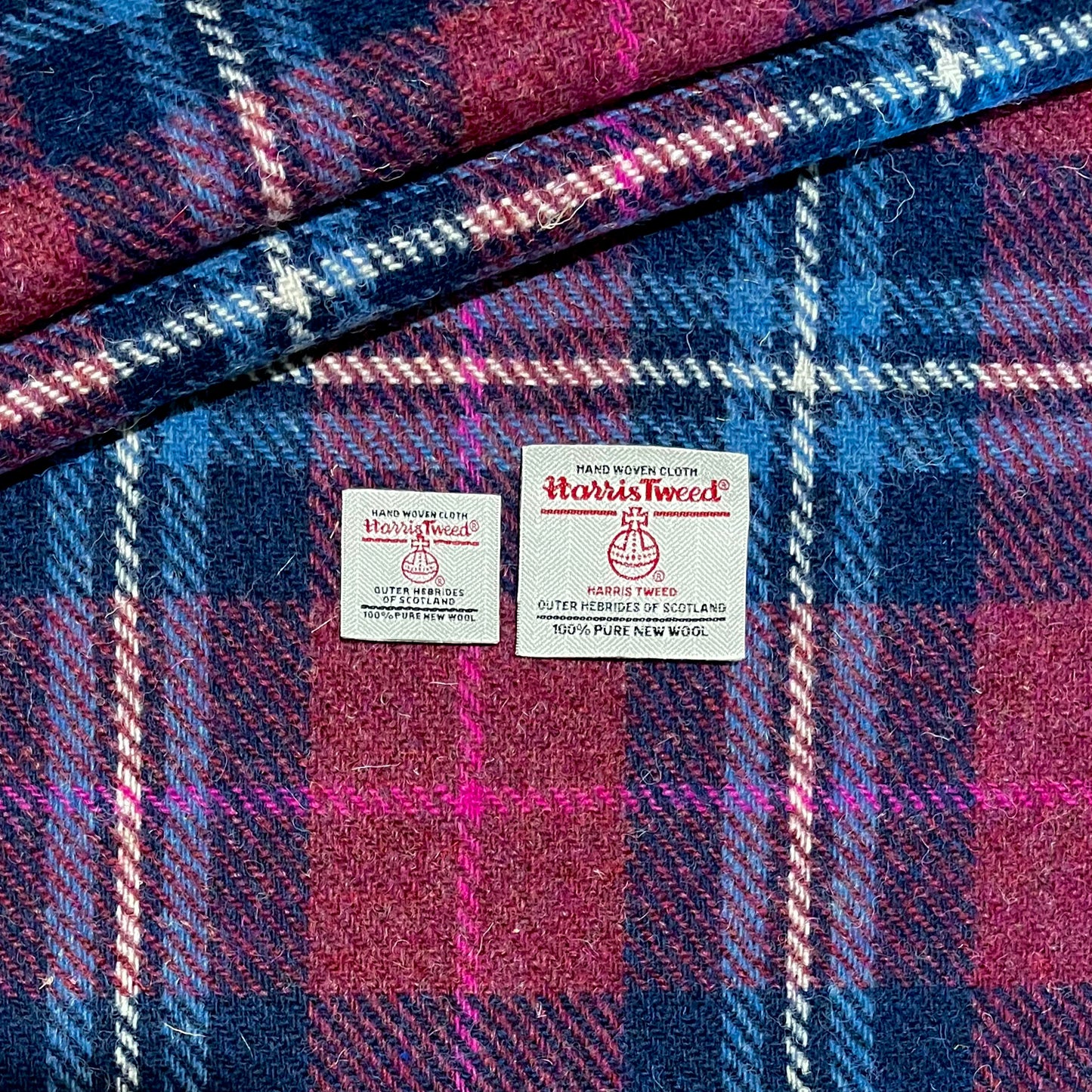 Raspberry & Dark Blue Tartan with Bright Pink & White Overcheck Harris Tweed
