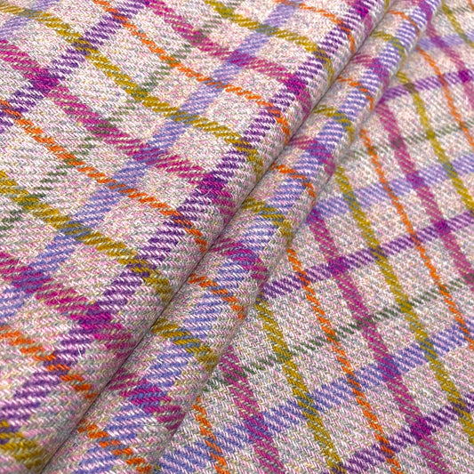 Baby Pink & Green Diagonal with Bright Pink, Purple, Cornflower, Orange, & Green Check Harris Tweed