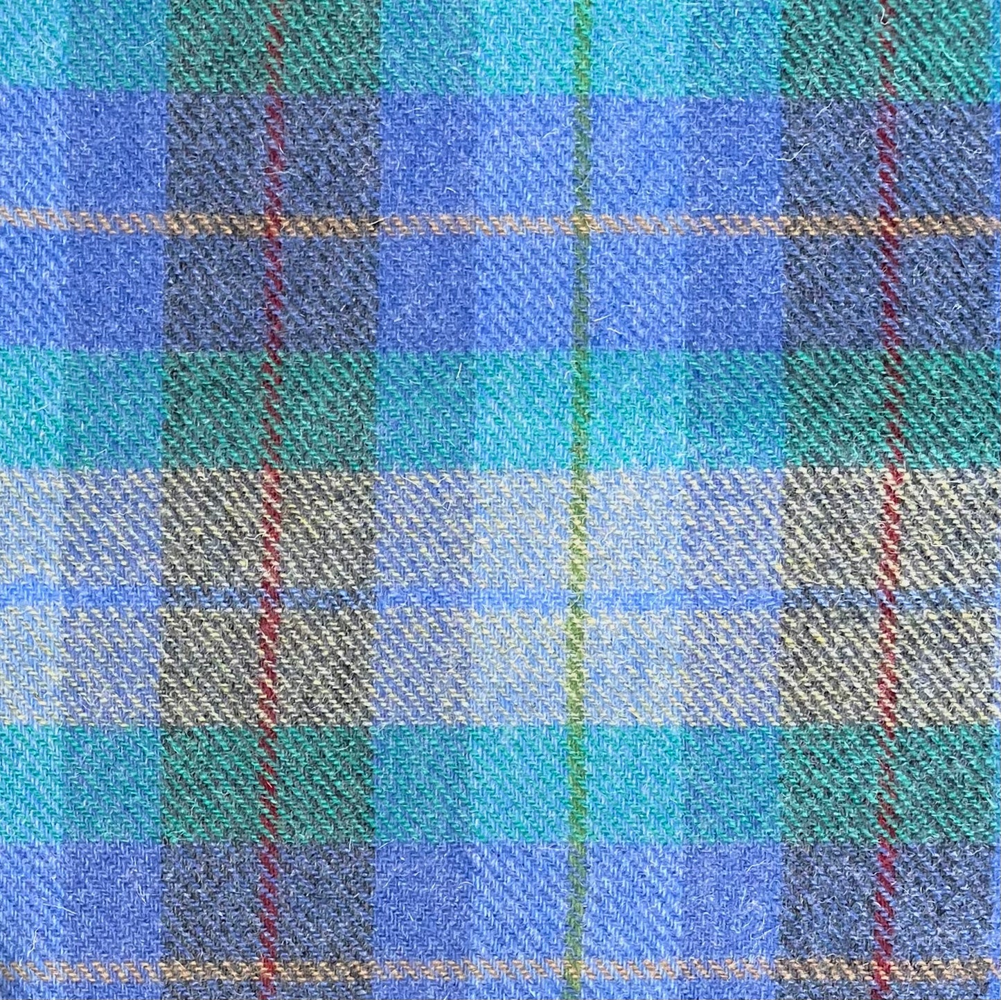 Cornflower Blue & Jade Green Tartan Check with Red, Green, Blue, & Yellow Overcheck Harris Tweed - BY THE METRE / HALF