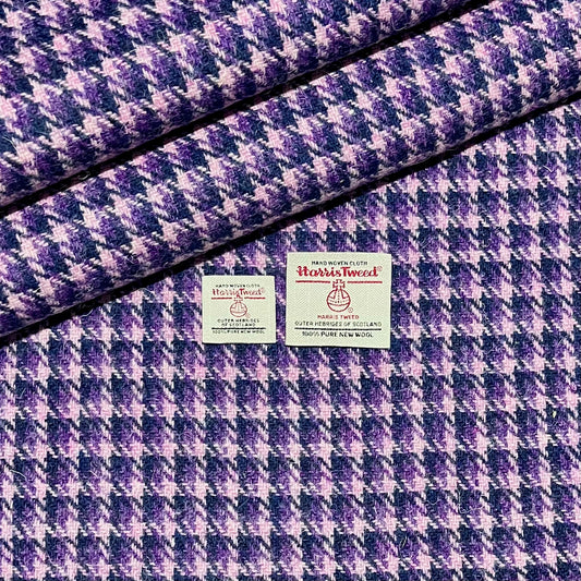 Dark Violet, Navy & Pink Houndstooth Harris Tweed