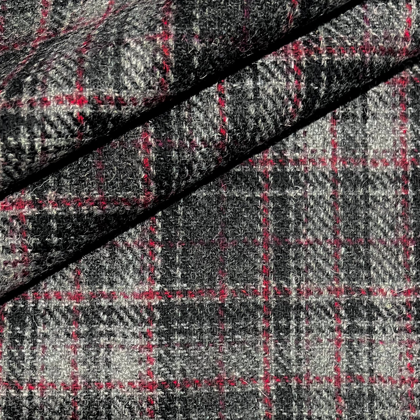 Grey Check with Red Overcheck Harris Tweed - BY THE METRE / HALF
