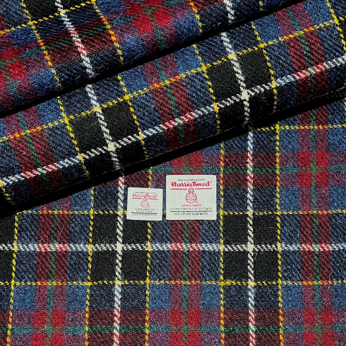 Blue, Red & Black Tartan Check with White Overcheck Harris Tweed