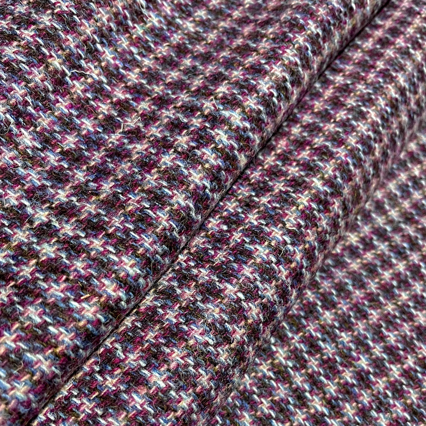 Purple, Blue, Brown & White Tile Weave Harris Tweed
