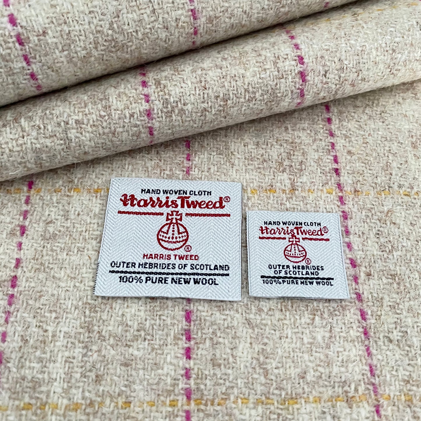 Oatmeal With Pink & Yellow Overcheck Harris Tweed