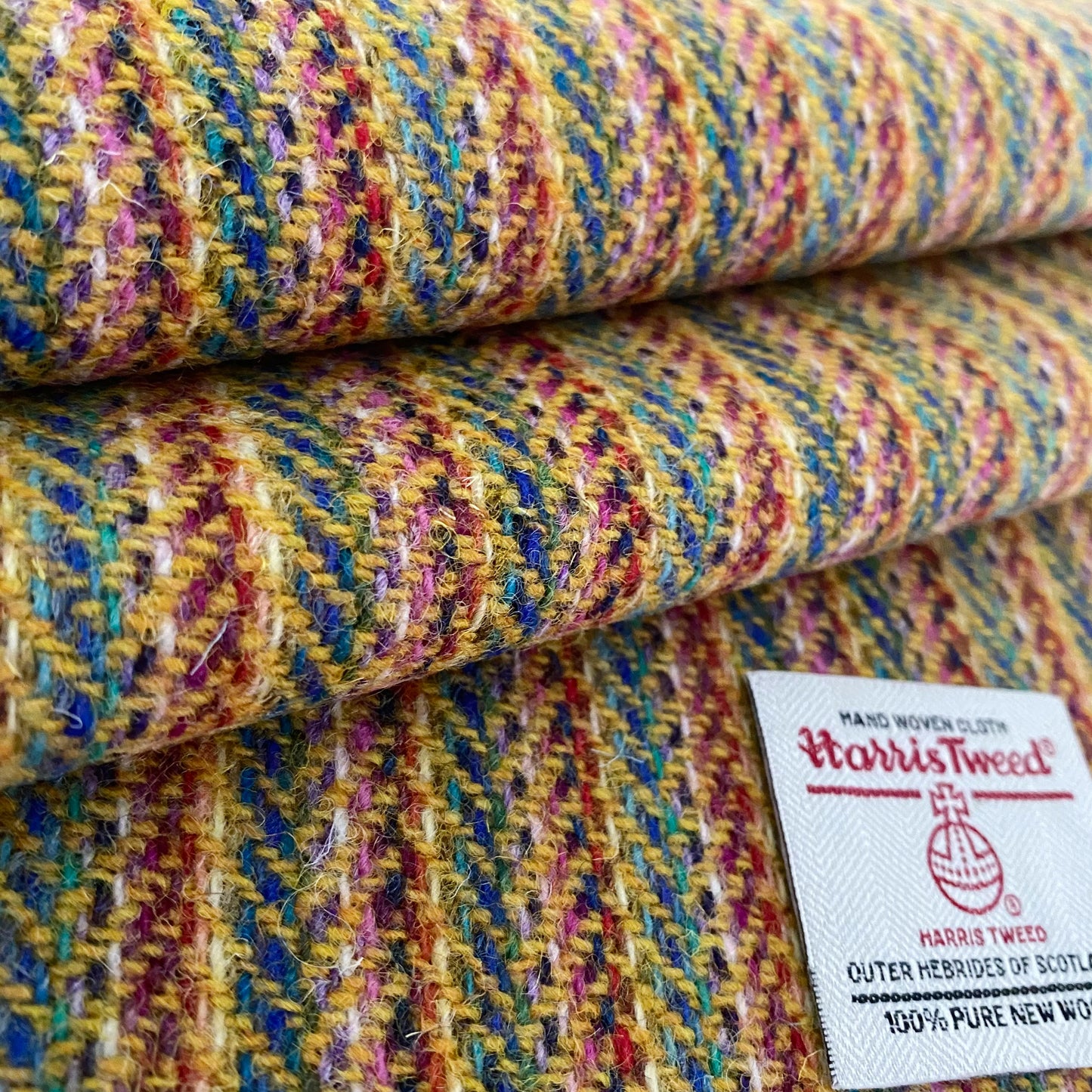 Yellow Rainbow Herringbone Harris Tweed