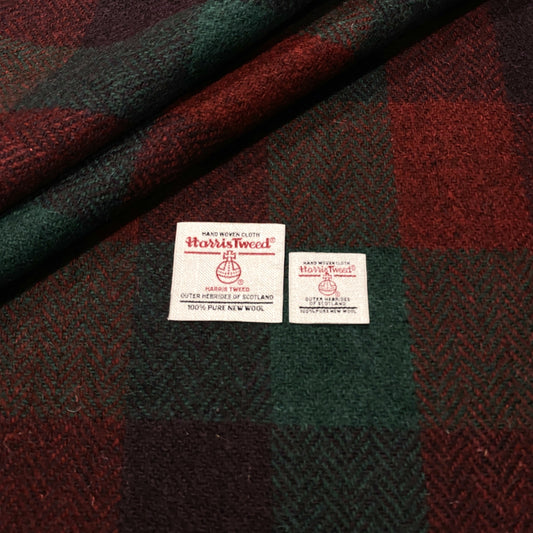 Traditional Christmas Red & Green Herringbone Check Harris Tweed  - BY THE METRE / HALF / QUARTER