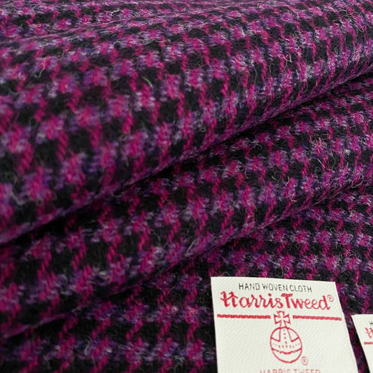 Black, Pink & Purple Houndstooth Harris Tweed - BY THE METRE