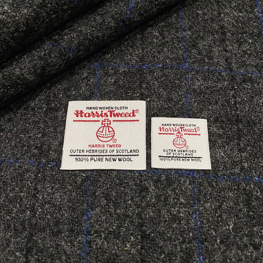 Dark Charcoal with Black & Blue Overcheck Harris Tweed - BY THE METRE