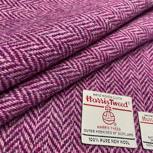 Mulberry & Baby Pink Herringbone Harris Tweed - BY THE METRE / HALF / QUARTER