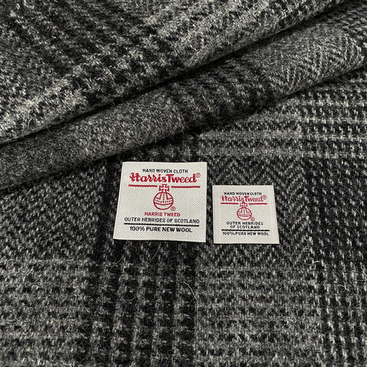 Black & Mid Grey/Dark Grey Herringbone Check Harris Tweed - BY THE METRE