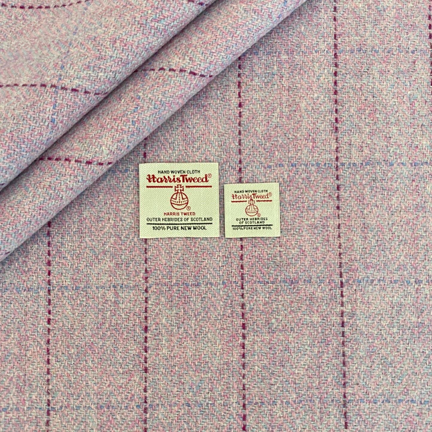 Baby Pink & Blue Herringbone with Dark Pink & Blue Overcheck Harris Tweed - BY THE METRE / HALF / QUARTER