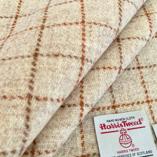 Oatmeal With Terracotta & Caramel Overcheck Harris Tweed - BY THE METRE / HALF / QUARTER