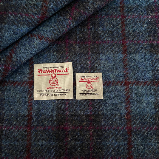 Navy Blue Tartan Check With Pink & Red Overcheck Harris Tweed