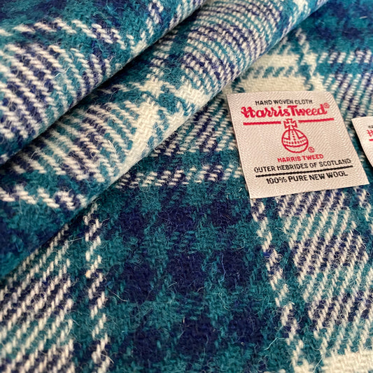 Turquoise & Navy Tartan Check Harris Tweed