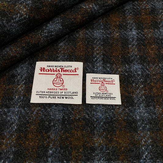 Brown & Slate Blue / Grey Small Check Harris Tweed - BY THE METRE