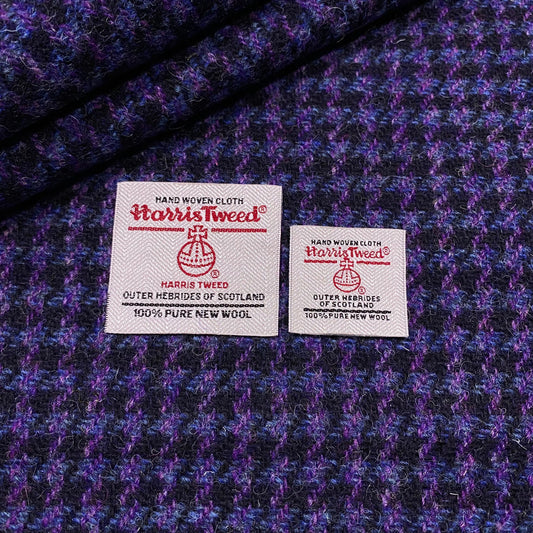 Black, Purple & Blue Houndstooth Harris Tweed - BY THE METRE