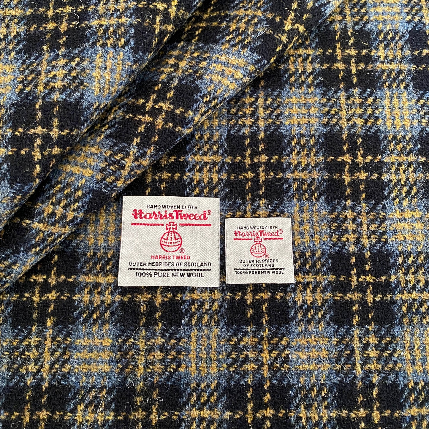 Dark Navy, Slate Blue & Golden Check Harris Tweed