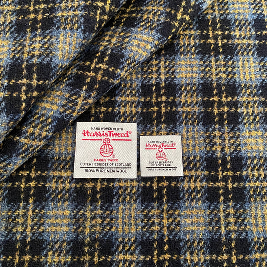Dark Navy, Slate Blue & Golden Check Harris Tweed