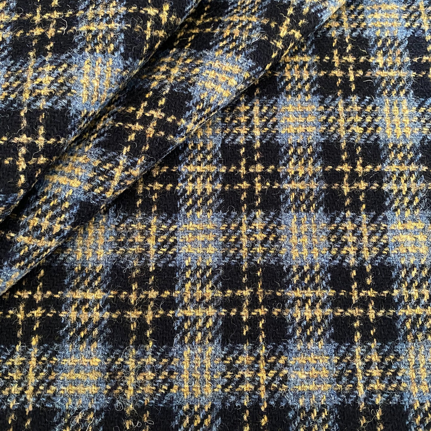 Dark Navy, Slate Blue & Golden Check Harris Tweed