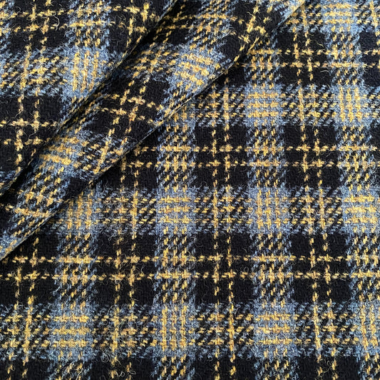 Dark Navy, Slate Blue & Golden Check Harris Tweed