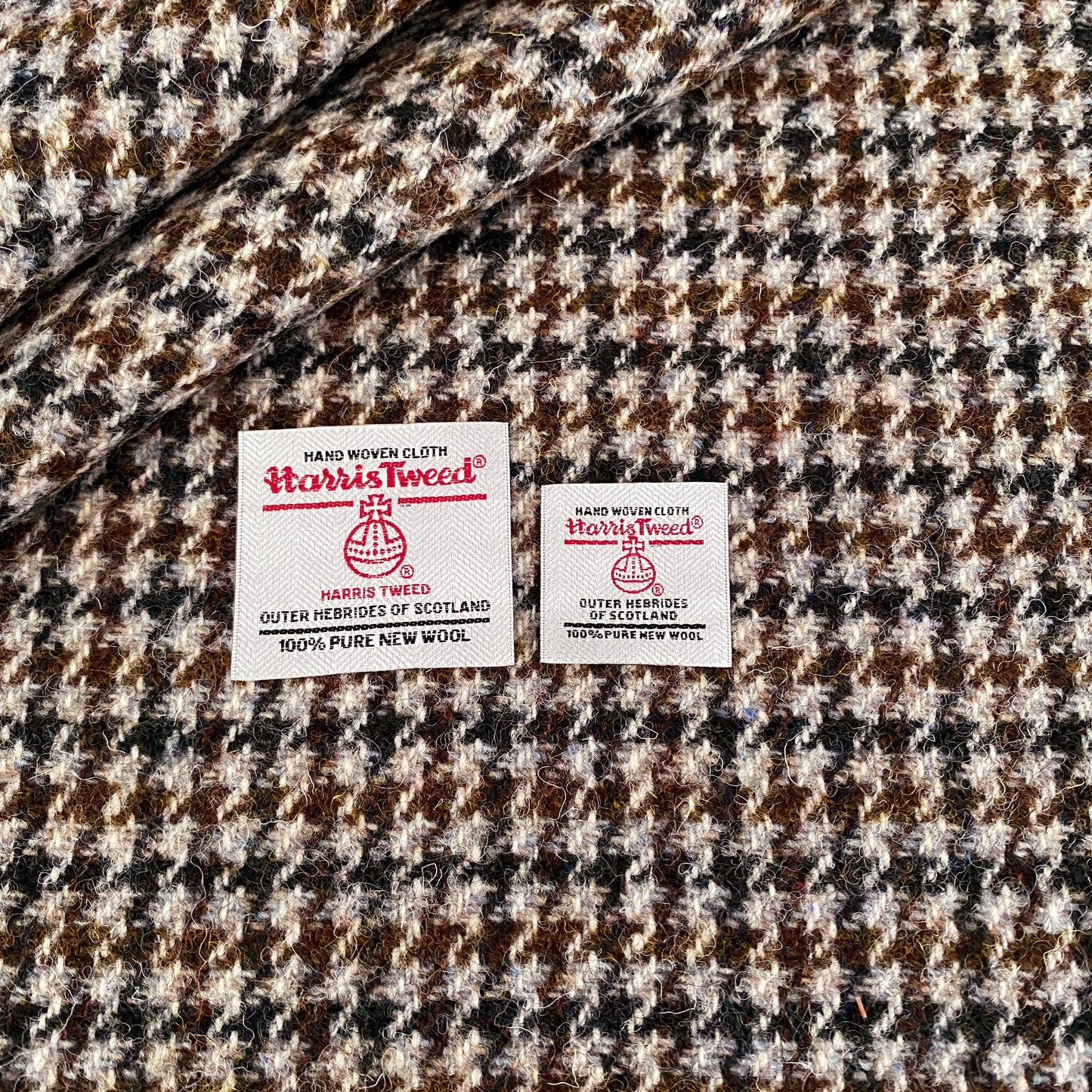 Brown & White Houndstooth Harris Tweed