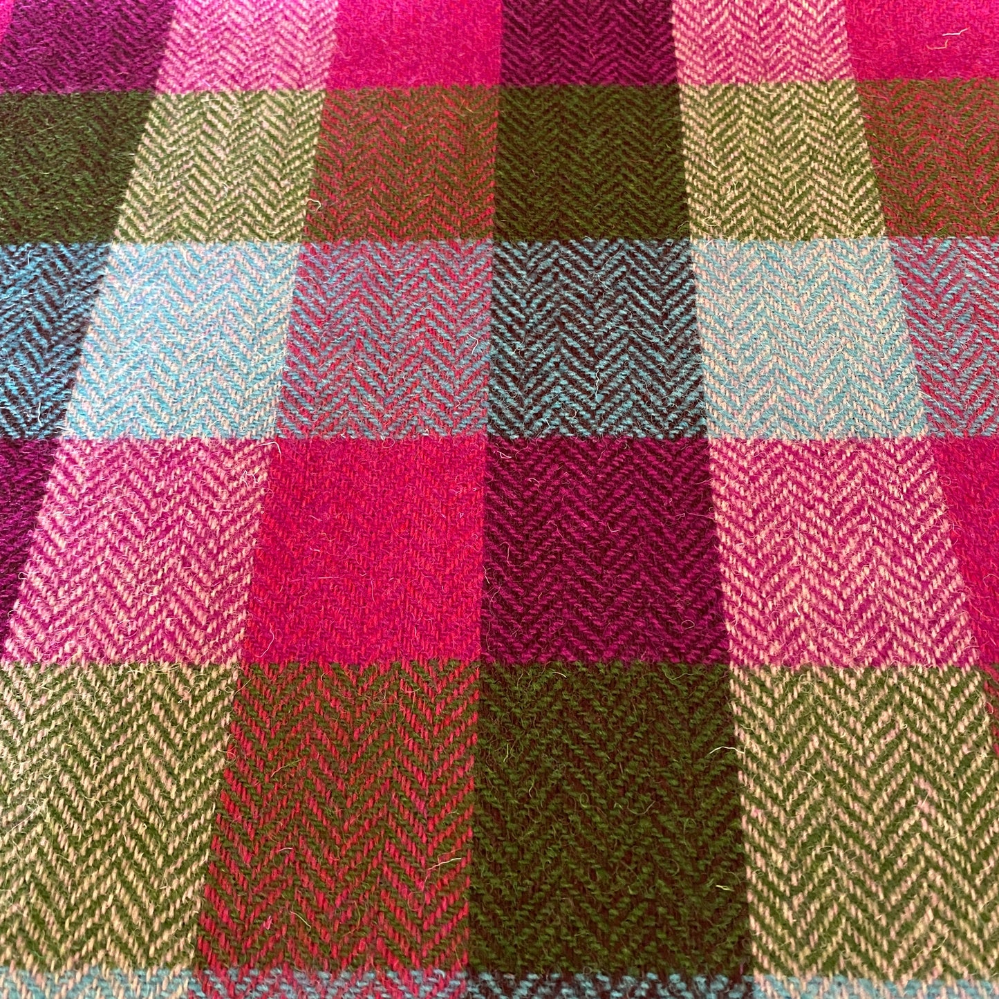 Blue, Pink & Green Herringbone Check Harris Tweed