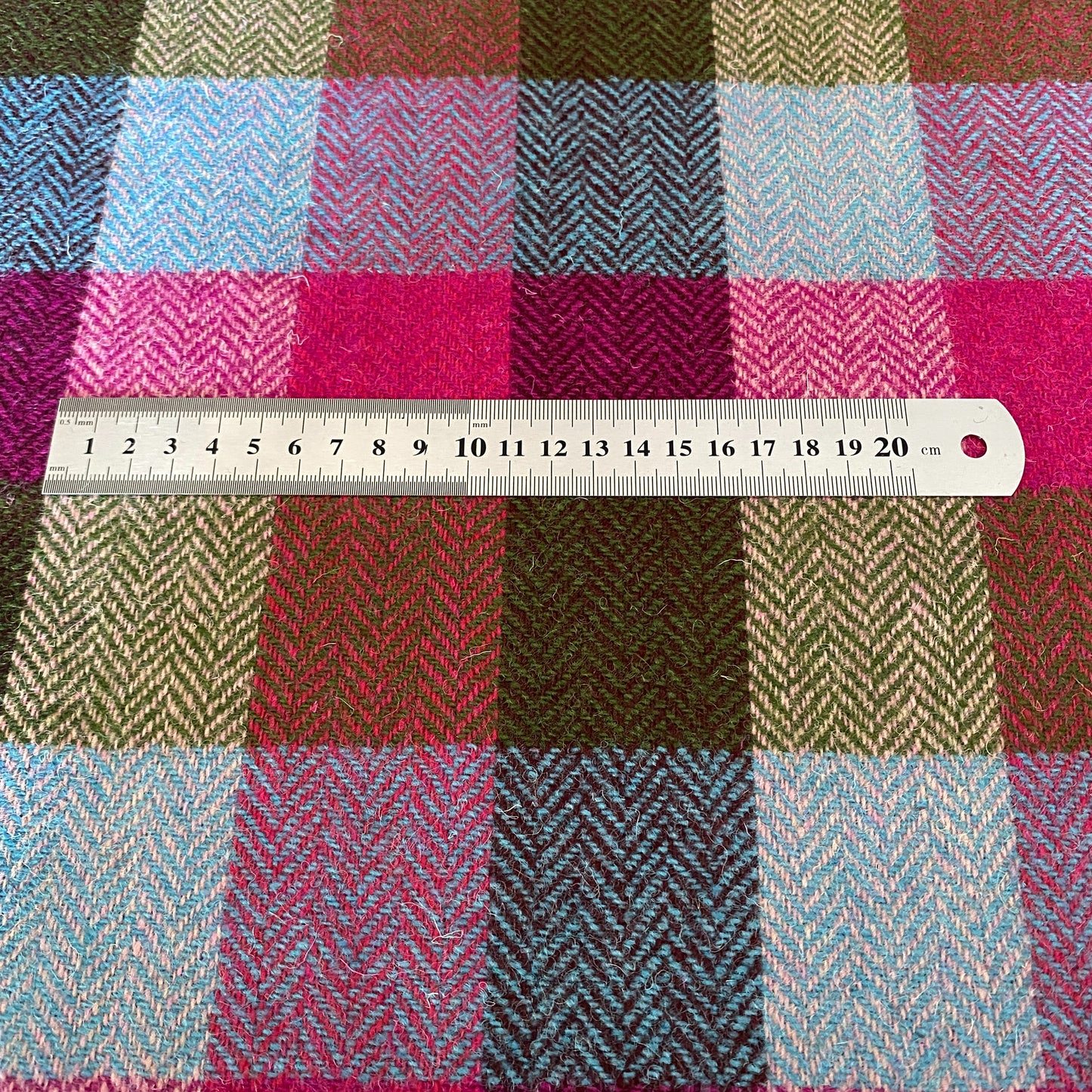 Blue, Pink & Green Herringbone Check Harris Tweed