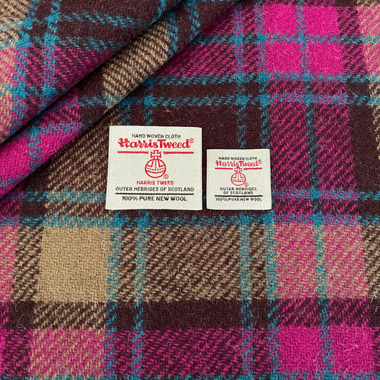 Bright Pink & Brown Tartan Harris Tweed