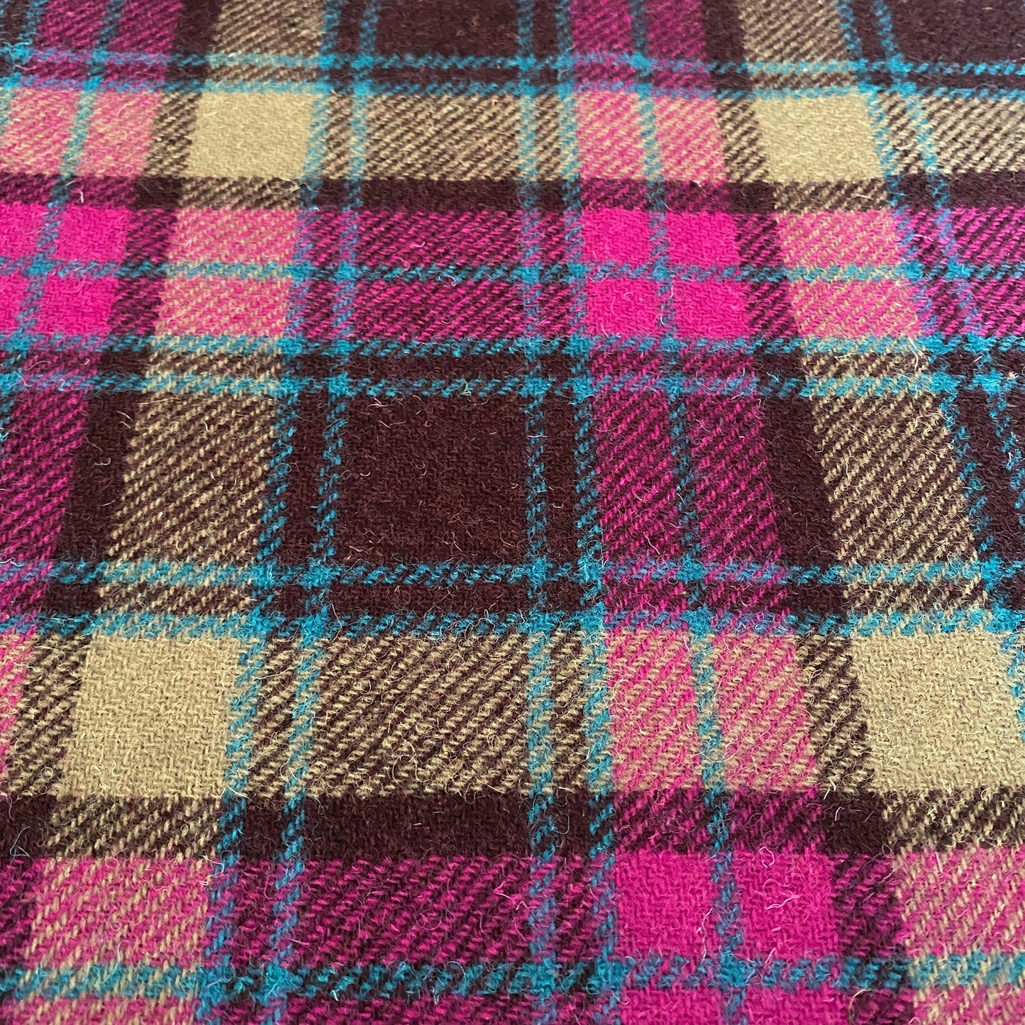 Bright Pink & Brown Tartan Harris Tweed