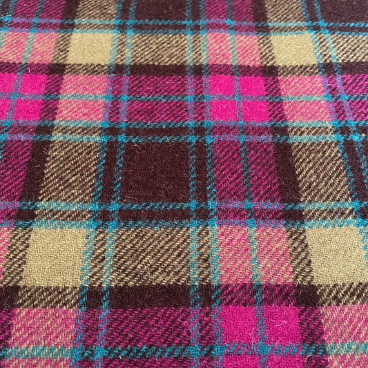 Bright Pink & Brown Tartan Harris Tweed