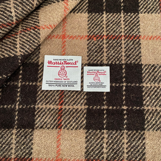 Camel Brown & Black Tartan with Orange Overcheck Harris Tweed