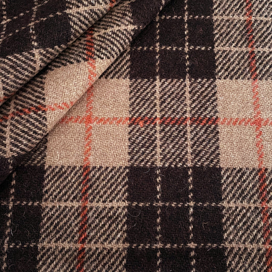 Camel Brown & Black Tartan with Orange Overcheck Harris Tweed