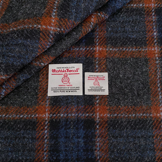 Grey, Blue & Rust Tartan Harris Tweed