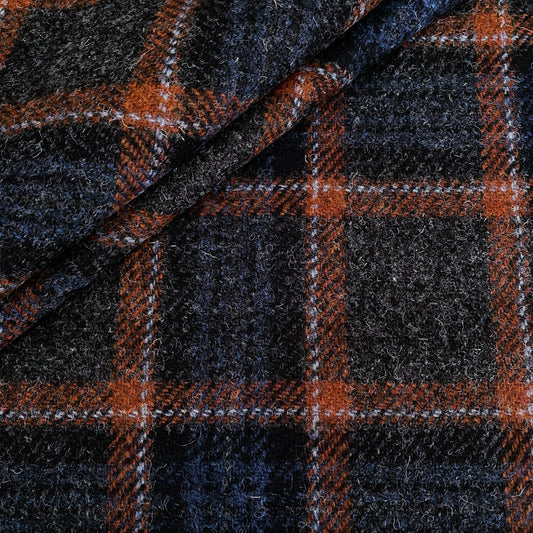 Grey, Blue & Rust Tartan Harris Tweed