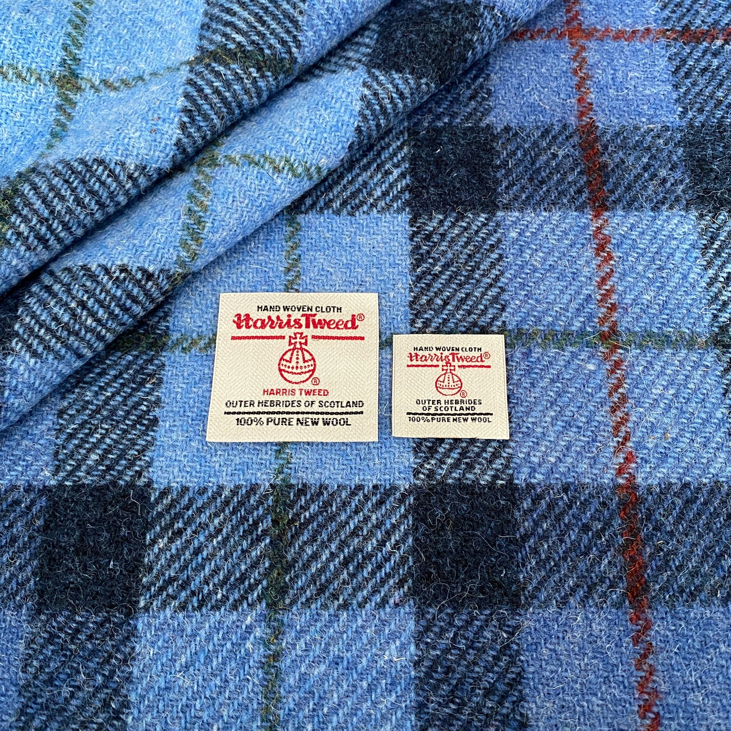 Blue Tartan with Red & Green Overcheck Harris Tweed