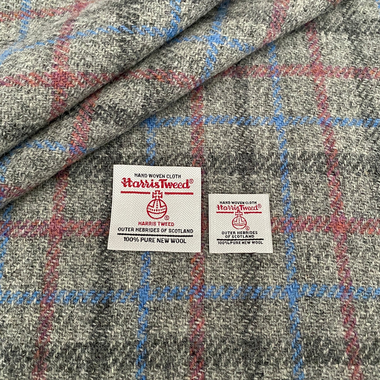 Grey Tartan with Pink, Blue & Dark Grey Overcheck Harris Tweed