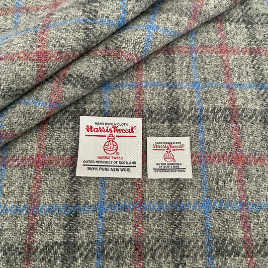 Grey Tartan with Pink, Blue & Dark Grey Overcheck Harris Tweed