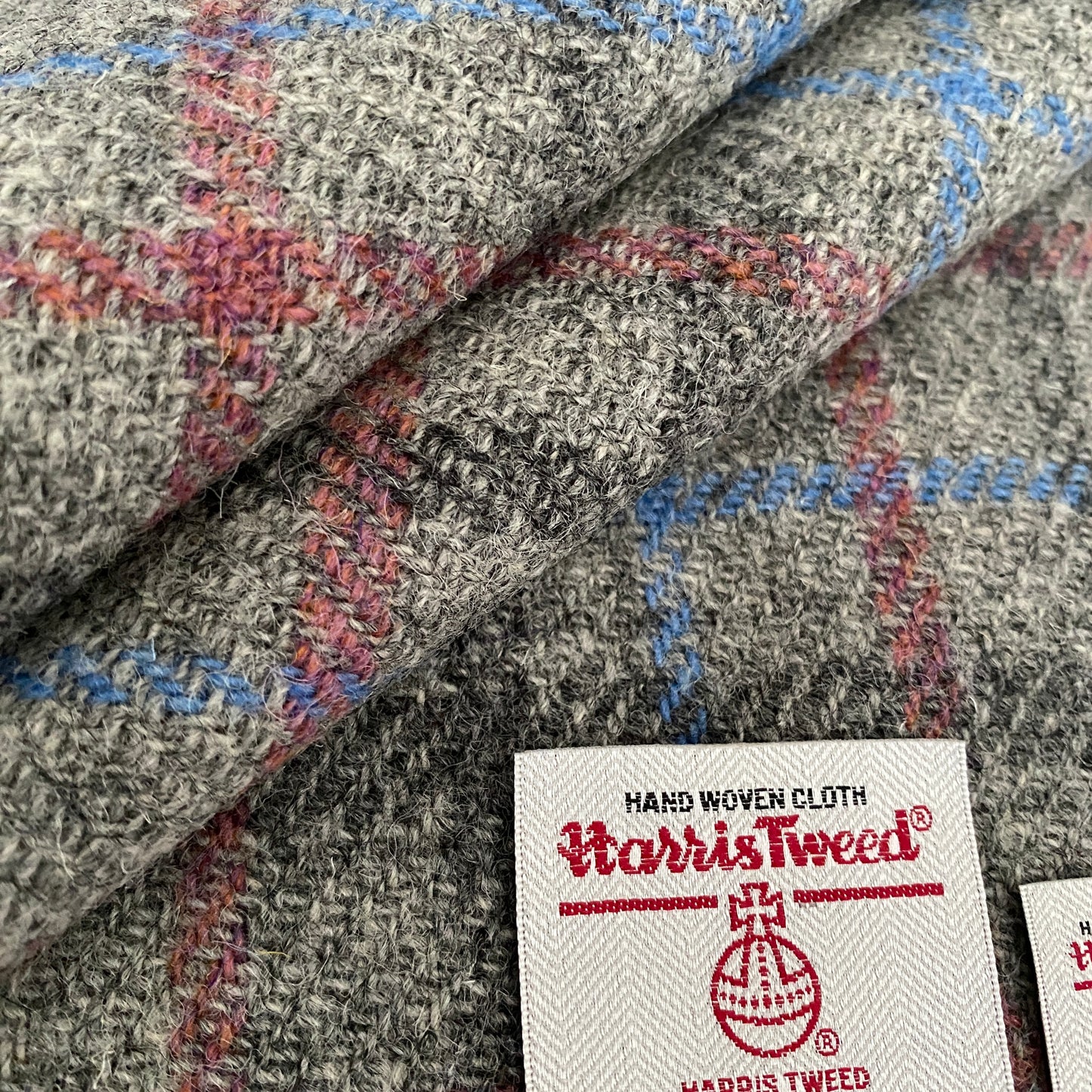 Grey Tartan with Pink, Blue & Dark Grey Overcheck Harris Tweed