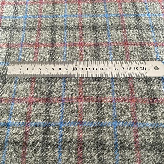 Grey Tartan with Pink, Blue & Dark Grey Overcheck Harris Tweed