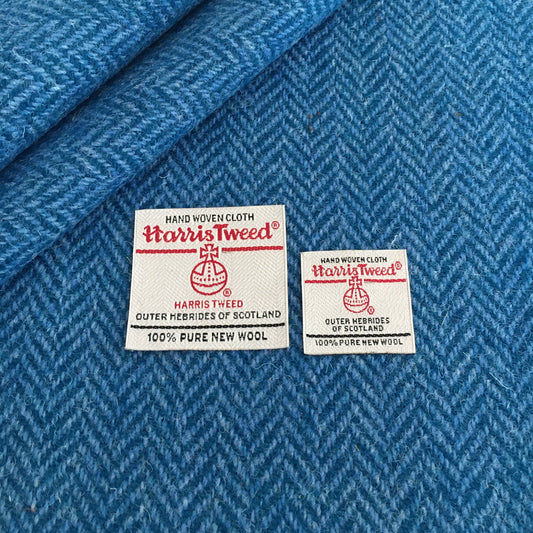 Kingfisher Blue & Cornflower Blue Herringbone Harris Tweed - BY THE METRE / HALF