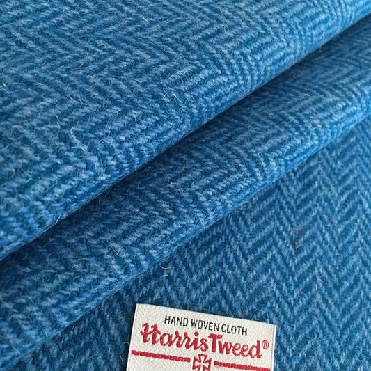 Kingfisher Blue & Cornflower Blue Herringbone Harris Tweed - BY THE METRE / HALF