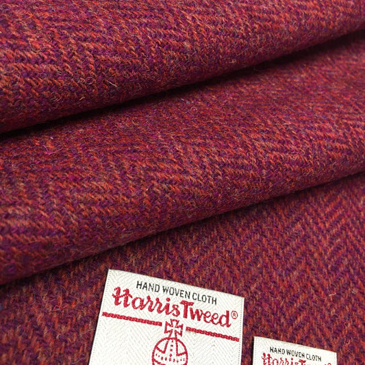 Mixed Berry Herringbone Harris Tweed - BY THE METRE / HALF / QUARTER