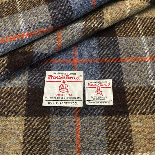 Brown, Beige & Blue Tartan Harris Tweed - BY THE METRE / HALF / QUARTER