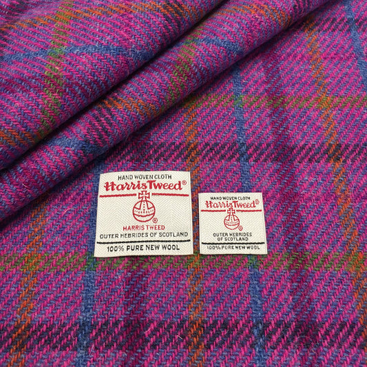 Bright Pink & Blue Diagonal Check With Cerise, Blue & Green Overcheck Harris Tweed - BY THE METRE