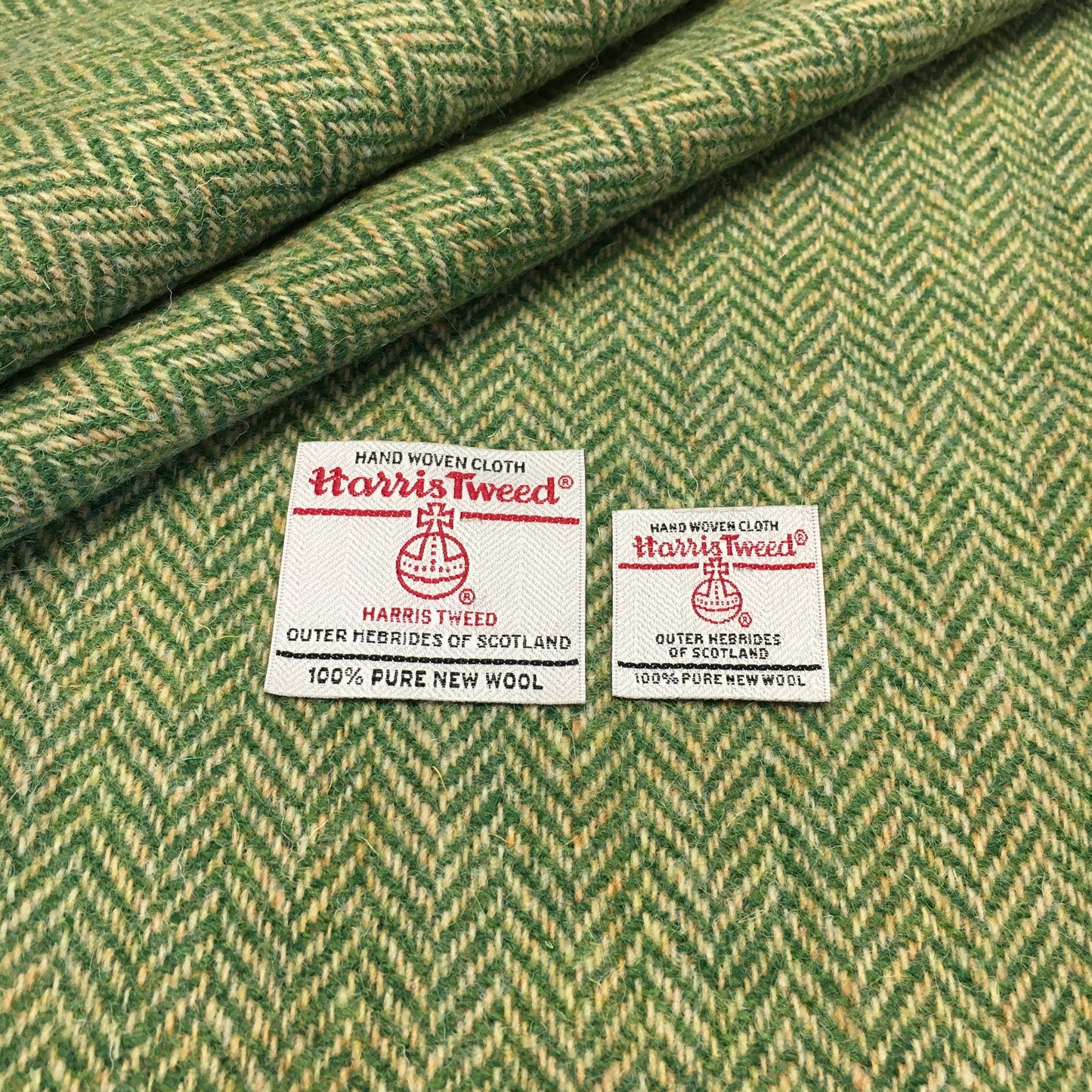 Lawn Green & Oatmeal/Yellow Herringbone Harris Tweed - BY THE METRE / HALF / QUARTER